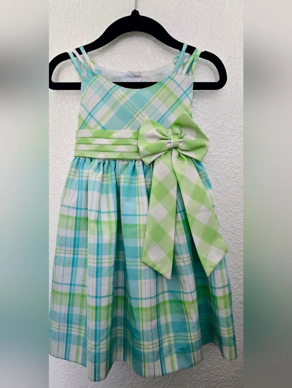 Bonnie Jean Toddler's Pastel Colored Plaid Bow Sundress- Size 2T